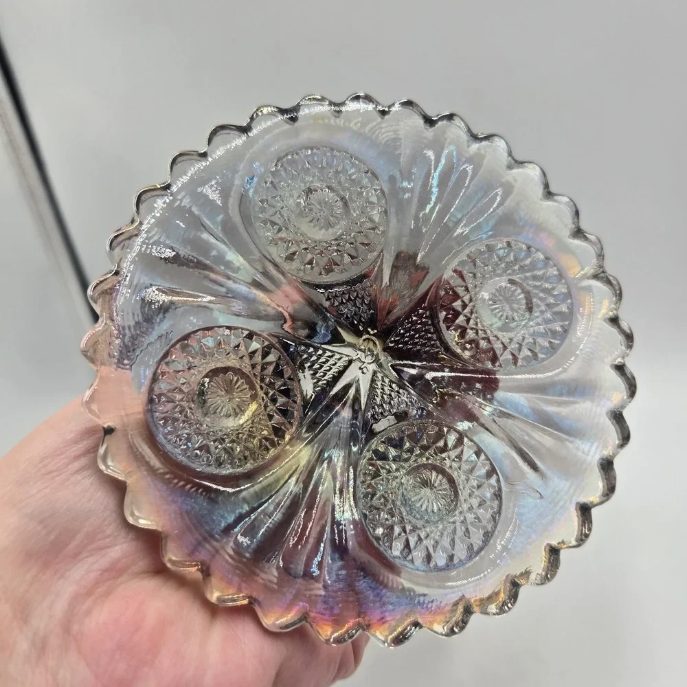 Vintage Imperial Glass Octagon Compote Smoke Carnival Glass Pedestal Candy Dish